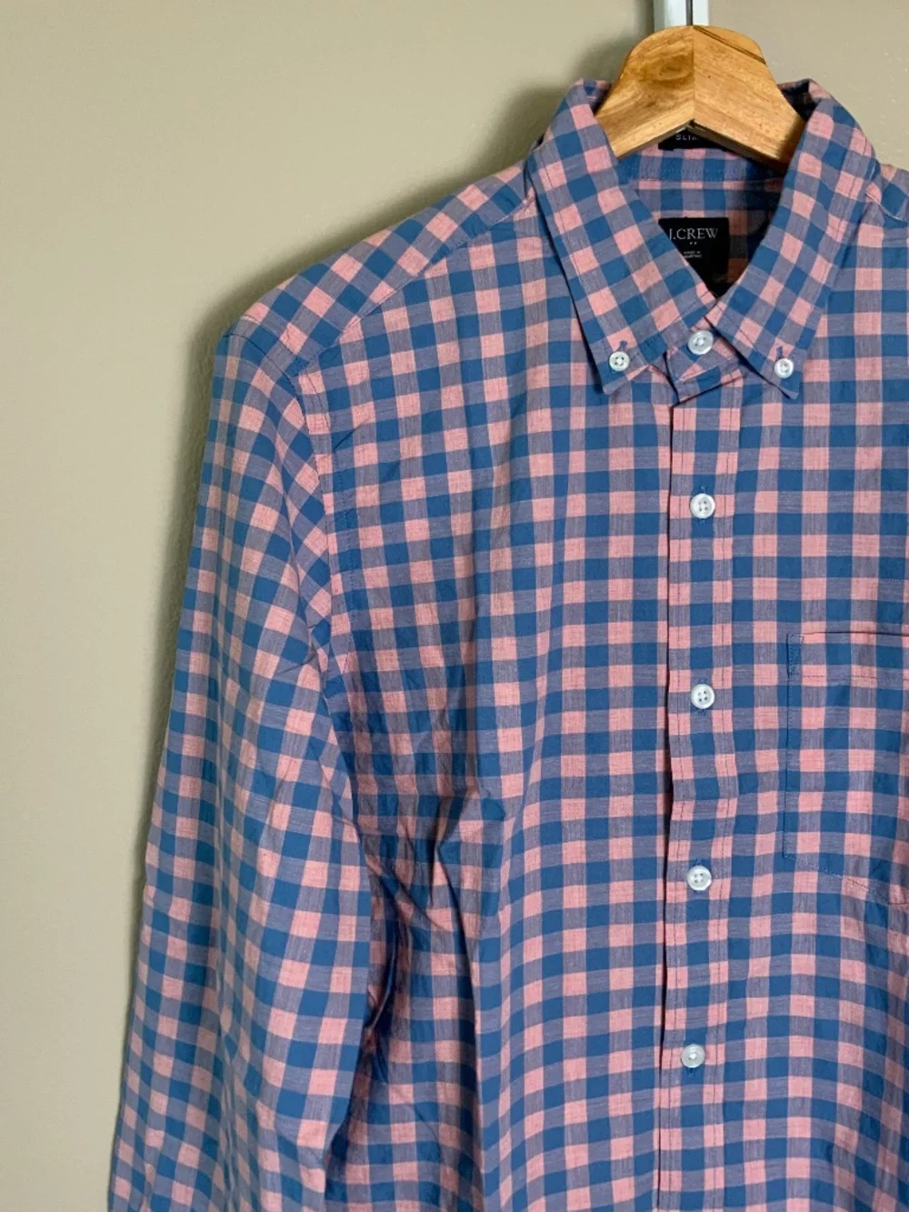 J. Crew Slim Heathered Cotton Gingham Button Down Oxford Shirt